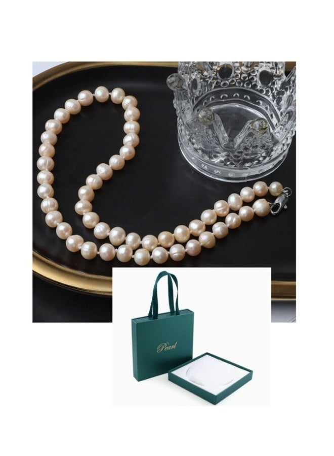 LATEEN Natural Pearl Necklace 8mm Natural Fresh Water Pearl Necklace Sterling Silver Buckle Beige Pearl 9mm With Luxry Gift Box - Image 1